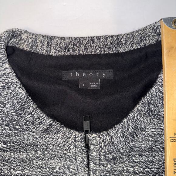 Theory Jondi Size 6 Tweed Knit Jacket Gray Black Open Front Work Blazer Peplum - Picture 8 of 10